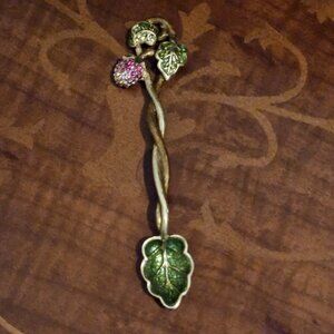 JAY STRONGWATER DARJEELING FLORA FAUNA JAM SUGAR ENAMEL CRYSTAL SERVING SPOON